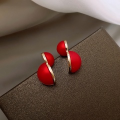 925 Silver Needle Red Stud Earrings Retro