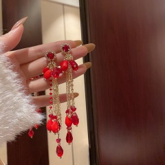 925 Silver Needle Red Stud Earrings 3#