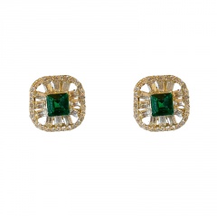 High Quality Emerald And Diamond Stud Earrings 1.6*1.6cm
