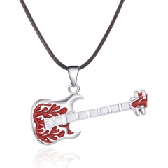 Stainless Steel Guitar Violin Pendant Necklace Red 1