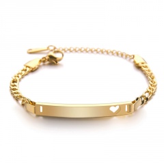 Children's Hollow Heart-shaped Stainless Steel Arc-shaped Brand Laser Engraved Bracelet Gold
