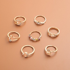Colorful Butterfly Flower Diamond Moon Star Five-pointed Star  Seven-piece Ring (Material: alloy / Size: 1.7cm) Gold