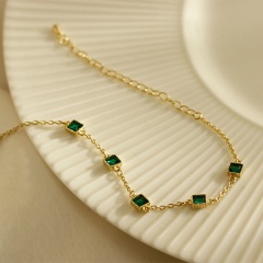 Inlaid Gemstone Gold Bracelet 18cm/ Green