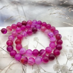 6/8/10mm Natural Stone Striped Agate DIY Necklace Bracelet Jewelry Accessories rose Red(6mm)