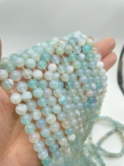 6/8/10mm Glossy Twisted Silk Thread Agate Loose Beads DIY Jewelry Accessories blue-green(6mm)