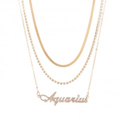 Gold Layered Diamond Zodiac Constellation Necklace Aquarius