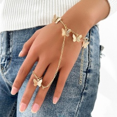 Adjustable Bracelet Finger Butterfly Pendant Bracelet Jewelry For Woman Gold