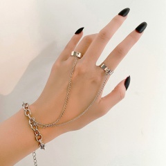 Gothic  Long Chain Rings Set for Women Fashion  Adjustable Open Finger Ring Style1