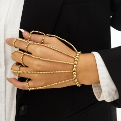 Personality  Bracelet With Ring Punk Bead Bracelet Hand Ring Jewelry For Women Style1 Gold