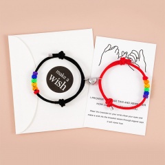 Rainbow Pineapple Knot Gay Couple Love Magnetic Buckle Adjustable Bracelet Set Black/Red