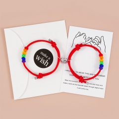 Rainbow Pineapple Knot Gay Couple Love Magnetic Buckle Adjustable Bracelet Set Red