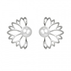 Leaf/Lotus Pearl/Lotus Diamond/Lotus Turquoise Hollow Stud Earrings Lotus Pearl(Silver)
