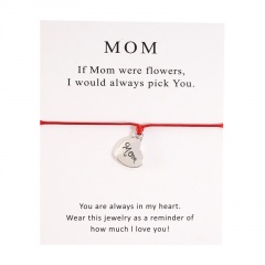 Handwoven MOM Love Heart Card Bracelet Red