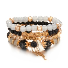 4PCS/Set Crystal Gemstone Beads Bohemian Elastic Bracelets Set black