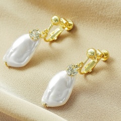 Inlay CZ With Imitation Pearl Gold Earrings Ear clip White