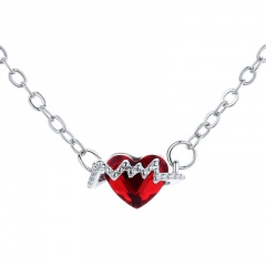 Inlay Red Gemstone Heart Necklace 38CM+7 A Red