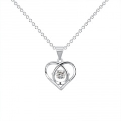 Copper Inlay CZ Heart Necklace 40+5 CM Silver