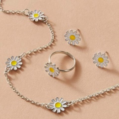 Sunflower Silver Necklace Earring Ring 45+5CM White