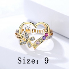 Inlay Rhinestone Heart MOM Gold Rings #9