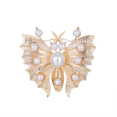 Gold Inlay White Pearl Butterfly Brooch Butterfly
