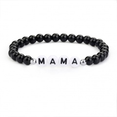 MAMA Black Gemstone Beads Elastic Bracelets White