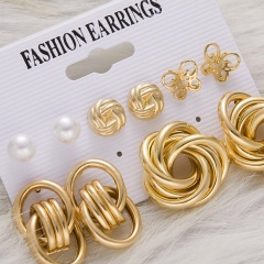 6 Pairs Gold Earrings Set Gold