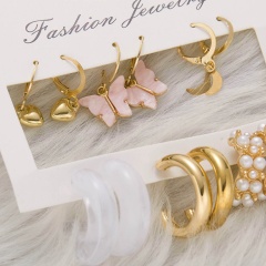 6 Pairs Mix Gold Earrings Set Gold
