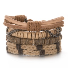 Coconut Shell Bead Leather Hand Woven Bracelet 4PCS/Set