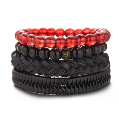 Gemstone Bead Leather Hand Woven Bracelet 4PCS/Set