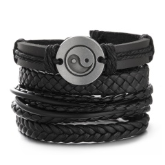 Black Leather Hand Woven Bracelet 5PCS/Set