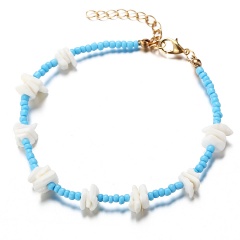 Blue Beads With Shell Anklets 23+5cm Blue
