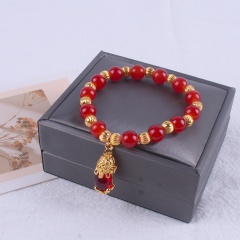 PiXiu Gemstone Beads Elastic Bracelet (Box not included） Red