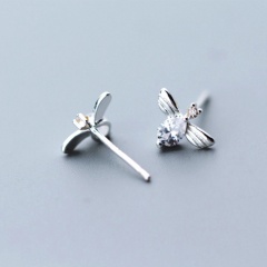 Copper Inlay CZ Bee Earrings Silver