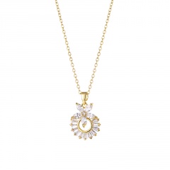 Inlay CZ Gold Necklace With 45+5 CM Stainless Steel Chain White CZ