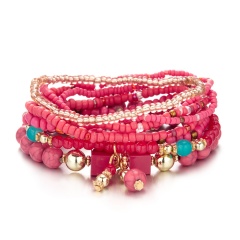 Red Gemstone Beads Elastic Bracelets 8PCS/Set