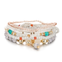 White Gemstone Beads Elastic Bracelets 8PCS/Set