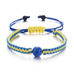 Handmake Knit Ukrainian Flag Color Bracelet Adjustable Blue+Yellow