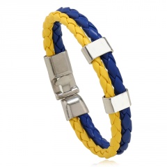 Ukrainian Flag Color Knit Leather Bracelet 22 CM Blue+Yellow