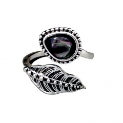 Inlaid Shell Retro Open Ring Silver
