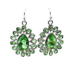 Inlaid Rhinestone With Gemstone Dangling Silver Earrings 4.2*2.5cm Green