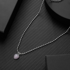 Heart Pendant Beads Chain Necklace 40+4CM Purple