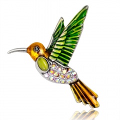 Inlaid Rhinestone Bird Brooch Silver