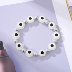 Color Evil Eye Beads Elastic Bracelet White