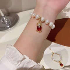 White Freshwater Pearl With Pixiu Pendant Adjustable Bracelet White