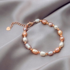 Color Freshwater Pearl Clasp Bracelet 21+5cm Gold
