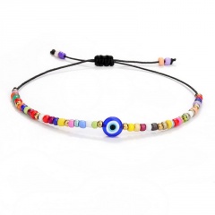 Random Colored Charm Beads Blue Evil Eye Knit Adjustable Bracelet Black Rope