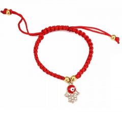 Red Rope Knit With Evil Eye Palm Adjustalbe Bracelet Red