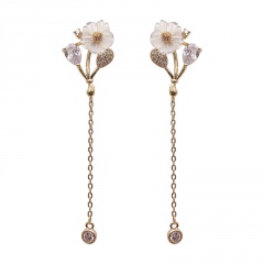 S925 Needle Copper Inlaid Crystal Flower Earrings Gold