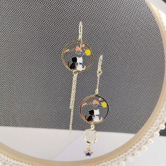 S925 Needle Chinese Style Cat Earrings Gold