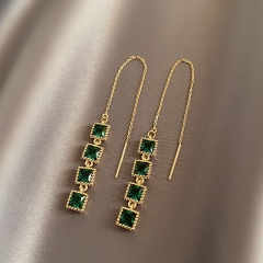 Copper Inlaid CZ Gold Earring 9.6 cm Green